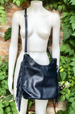 Navy crossbody / shoulder bag. Dark blue boho FRINGED genuine leather bag. Messenger bag with fringes. Navy leather hobo purse with 2 straps