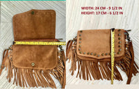 Red crossbody fringed bag with tacks. BOHO suede leather bag with FRINGES. Red genuine suede leather. Red suede purse