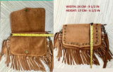 Red crossbody fringed bag with tacks. BOHO suede leather bag with FRINGES. Red genuine suede leather. Red suede purse