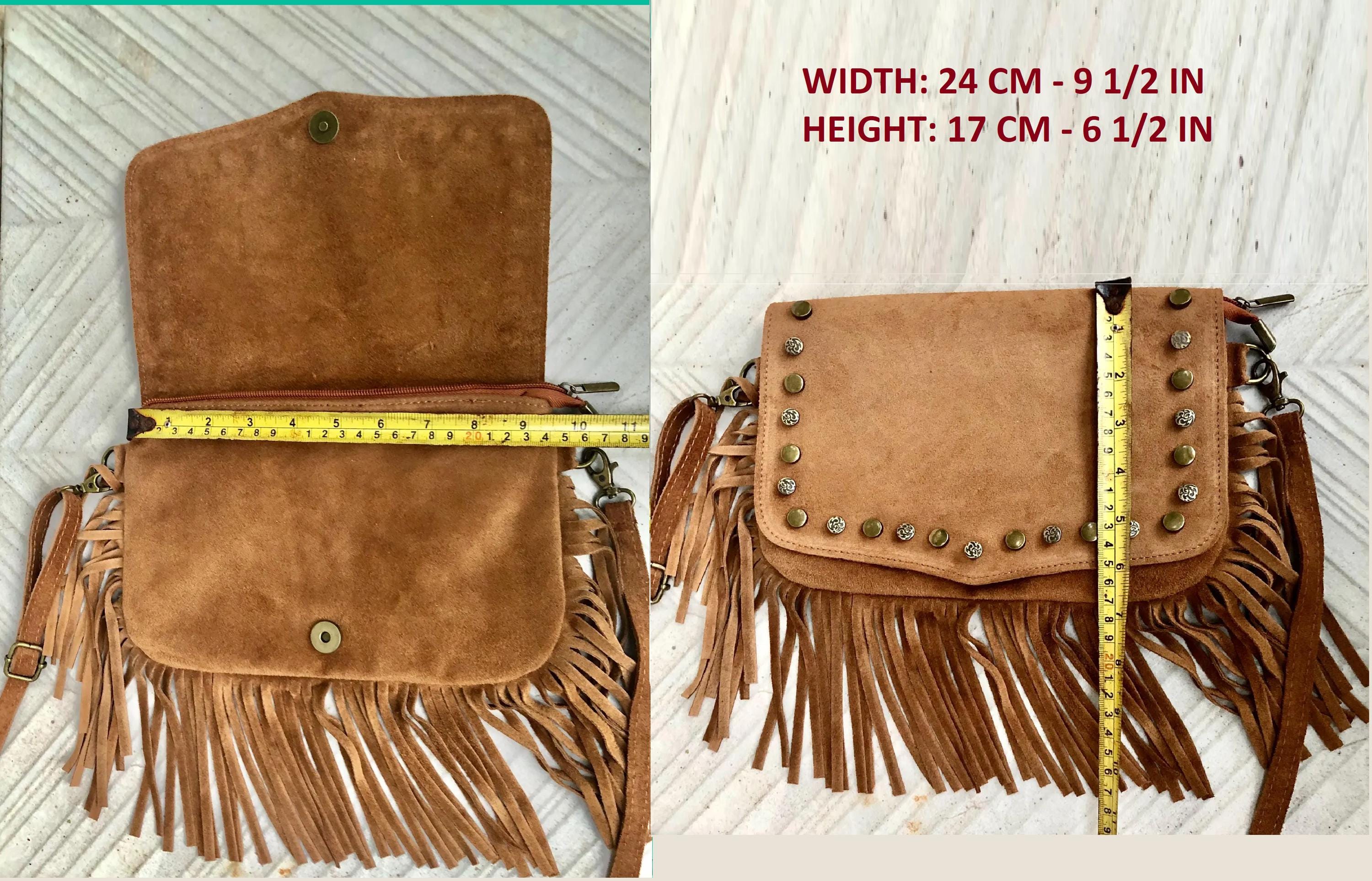Red crossbody fringed bag with tacks. BOHO suede leather bag with FRINGES. Red genuine suede leather. Red suede purse
