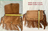 Red crossbody fringed bag with tacks. BOHO suede leather bag with FRINGES. Red genuine suede leather. Red suede purse
