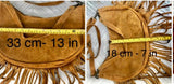 Camel brown crossbody / shoulder bag.Saddle brown boho leather bag with FRINGES.Genuine leather messenger.2 straps.Brown fringed suede purse