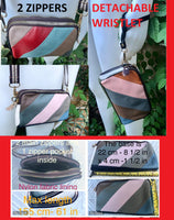 Small genuine leather bag. 2 sided cross body /shoulder bag./ wristet. 70s boho purse. Red, blue, brown with narrow guitar strap