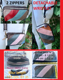 Small genuine leather bag. 2 sided cross body /shoulder bag./ wristet. 70s boho purse. Red, blue, brown with narrow guitar strap