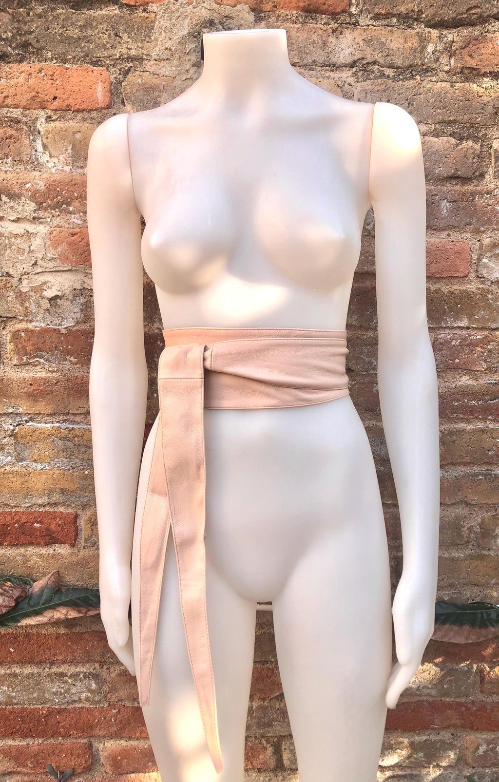 Light PINK obi belt. Soft genuine soft leather wrap belt. Wraparound waist belt. Wide style. Soft pink dress belt in metallic leather.