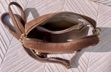 Light brown small suede leather bag. Tan GENUINE leather shoulder / cross body bag. Taupe brown suede purse, adjustable strap + zippers.
