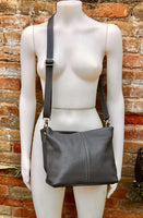 Genuine leather bag in dark gray. Small bucket bag, crossbody / shoulder bag. Grey purse, lined + adjustable strap. Dark gray leather purse