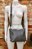Genuine leather bag in dark gray. Small bucket bag, crossbody / shoulder bag. Grey purse, lined + adjustable strap. Dark gray leather purse