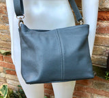 Genuine leather bag in dark gray. Small bucket bag, crossbody / shoulder bag. Grey purse, lined + adjustable strap. Dark gray leather purse