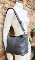 Genuine leather bag in dark gray. Small bucket bag, crossbody / shoulder bag. Grey purse, lined + adjustable strap. Dark gray leather purse