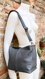 Genuine leather bag in dark gray. Small bucket bag, crossbody / shoulder bag. Grey purse, lined + adjustable strap. Dark gray leather purse
