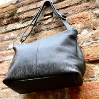 Genuine leather bag in dark gray. Small bucket bag, crossbody / shoulder bag. Grey purse, lined + adjustable strap. Dark gray leather purse