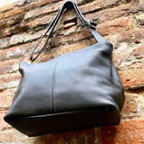 Genuine leather bag in dark gray. Small bucket bag, crossbody / shoulder bag. Grey purse, lined + adjustable strap. Dark gray leather purse