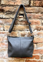 Genuine leather bag in dark gray. Small bucket bag, crossbody / shoulder bag. Grey purse, lined + adjustable strap. Dark gray leather purse
