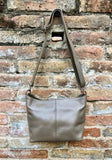 Light brown genuine leather bag. Small bucket bag, crossbody / shoulder bag. Taupe purse, lined + adjustable strap.Tan brown leather purse