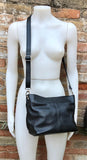 Black genuine leather bag. Small bucket bag, crossbody / shoulder bag. Black purse, lined + adjustable strap. Black leather purse.