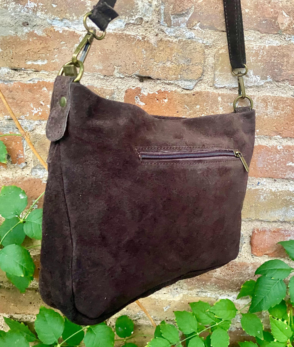 BOHO suede leather bag in DARK brown. Cross over bag, leather bag, boho bag, messenger suede bag. Soft natural leather bag with tassels