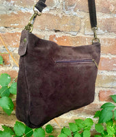 BOHO suede leather bag in DARK brown. Cross over bag, leather bag, boho bag, messenger suede bag. Soft natural leather bag with tassels