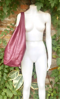 Burgundy slouch bag. Tote leather bag in wine red with ZIPPER. Soft genuine leather. Dark red leather purse. Wide strap leather shopper.