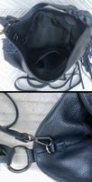 Navy crossbody / shoulder bag. Dark blue boho FRINGED genuine leather bag. Messenger bag with fringes. Navy leather hobo purse with 2 straps