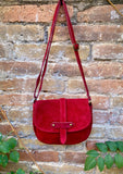 Small red suede bag. Genuine leather crossbody bag. Genuine leather bag with adjustable strap and zipper. Cherry red suede purse