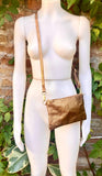 Small leather bag in dark GOLD. Genuine leather crossbody / shoulder bag in GENUINE leather. Golden leather purse with adjustable strap.