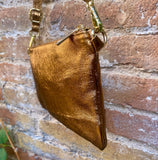 Small leather bag in dark GOLD. Genuine leather crossbody / shoulder bag in GENUINE leather. Golden leather purse with adjustable strap.