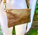 Small leather bag in dark GOLD. Genuine leather crossbody / shoulder bag in GENUINE leather. Golden leather purse with adjustable strap.