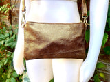 Small leather bag in dark GOLD. Genuine leather crossbody / shoulder bag in GENUINE leather. Golden leather purse with adjustable strap.
