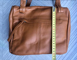 TAUPE BROWN genuine leather bag. Tan brown shoulder bag. Lined cafe au lait purse with double straps and zippers at the top. Soft leather.