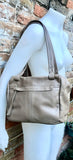 TAUPE BROWN genuine leather bag. Tan brown shoulder bag. Lined cafe au lait purse with double straps and zippers at the top. Soft leather.