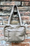 TAUPE BROWN genuine leather bag. Tan brown shoulder bag. Lined cafe au lait purse with double straps and zippers at the top. Soft leather.