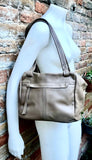 TAUPE BROWN genuine leather bag. Tan brown shoulder bag. Lined cafe au lait purse with double straps and zippers at the top. Soft leather.