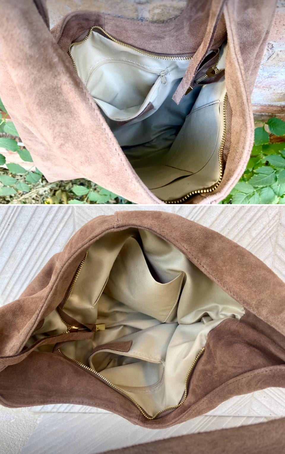 Taupe brown slouchy bag. Large tote leather bag with zipper + LINING. Genuine leather bag. Greyge laptop bags. Large shopper leather bag.