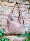 Taupe brown slouchy bag. Large tote leather bag with zipper + LINING. Genuine leather bag. Greyge laptop bags. Large shopper leather bag.