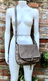 Light brown "distressed" genuine leather bag. Boho messenger bag in taupe color. Dark beige crossbody/shoulder bag. "Vintage" style purse.