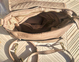 Light brown "distressed" genuine leather bag. Boho messenger bag in taupe color. Dark beige crossbody/shoulder bag. "Vintage" style purse.