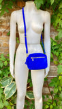 Small suede bag in cobalt blue. GENUINE leather shoulder or crossbody bag. Royal blue suede purse, adjustable strap and zipper.