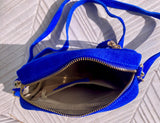 Small suede bag in cobalt blue. GENUINE leather shoulder or crossbody bag. Royal blue suede purse, adjustable strap and zipper.