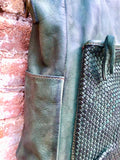 GREEN genuine leather shoulder / crossbody bag. Green distressed leather shopper. Green "washed leather" bag for laptops, tablets, books...