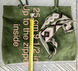 Large moss green suede bag. Shoulder + crossbody longer adjustable strap. Lined GREEN suede purse for your laptop, tablet.. Genuine leather.