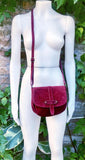 Wine red suede bag. Genuine leather crossbody /shoulder bag. Burgundy suede purse with adjustable strap and zipper. Dark red suede bag