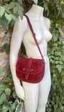 Wine red suede bag. Genuine leather crossbody /shoulder bag. Burgundy suede purse with adjustable strap and zipper. Dark red suede bag