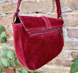 Wine red suede bag. Genuine leather crossbody /shoulder bag. Burgundy suede purse with adjustable strap and zipper. Dark red suede bag