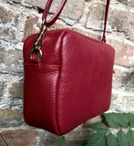 Small burgundy leather bag. Wine red GENUINE leather shoulder / cross body. Dark red leather purse with tassels, adjustable strap and zipper