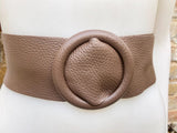 Dark taupe brown leather waist belt with round buckle. Soft leather belt in brown. Genuine leather dress belt. Brown wide waist belt