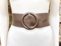 Dark taupe brown leather waist belt with round buckle. Soft leather belt in brown. Genuine leather dress belt. Brown wide waist belt