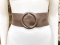 Dark taupe brown leather waist belt with round buckle. Soft leather belt in brown. Genuine leather dress belt. Brown wide waist belt