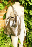 Shoulder leather bag in BRONZE. GENUINE leather shopper bag. Large carry all bag for your laptop, books. Metallic BRONZE leather purse