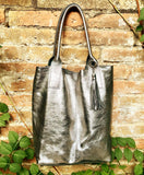 Shoulder leather bag in BRONZE. GENUINE leather shopper bag. Large carry all bag for your laptop, books. Metallic BRONZE leather purse
